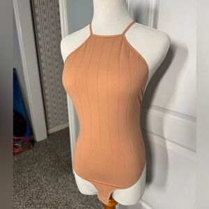 NWT Free People Tan Ribbed Halter Bodysuit in xs/s